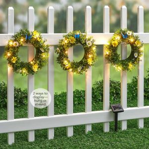 2-In-1 Solar Lighted Wreath Trios  |  Outdoor Decor Garden & Outdoors Outdoor Decor