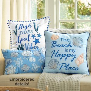 Beach-Themed Embroidered Accent Pillows  |  Throws & Accent Pillows Home Decor Throws & Accent Pillows