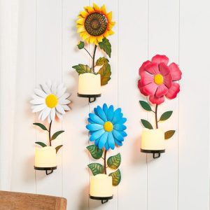 Flower Wall Sconce With Led Candle  |  Wall Art & Frames Home Decor Wall Art & Frames