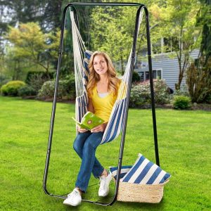 Hammock Chair Stand Or Striped Hanging Chairs Or Pillows  |  Outdoor Furniture Garden & Outdoors Outdoor Furniture