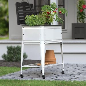 Modern Farmhouse Elevated Garden Planter With Wheels And Storage Shelf  |  Planters & Gardening Garden & Outdoors Planters & Gardening