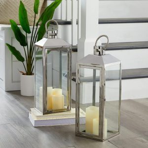 Oversized Silvertone Lantern  |  Candles & Candleholders Candles & Candleholders Candles & Candleholders