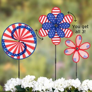 Set Of 3 Patriotic Wind Spinners  |  Garden Accents Garden & Outdoors Garden Accents