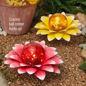 Solar Gazing Ball Blooming Flowers  |  Garden Accents Garden & Outdoors Garden Accents