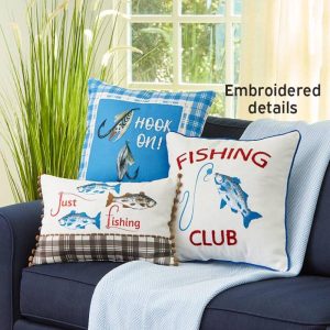 Fishing Themed Embroidered Accent Pillows  |  Throws & Accent Pillows Home Decor Throws & Accent Pillows