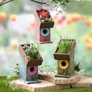 Wood Birdhouse Planters  |  Garden Accents Garden & Outdoors Garden Accents